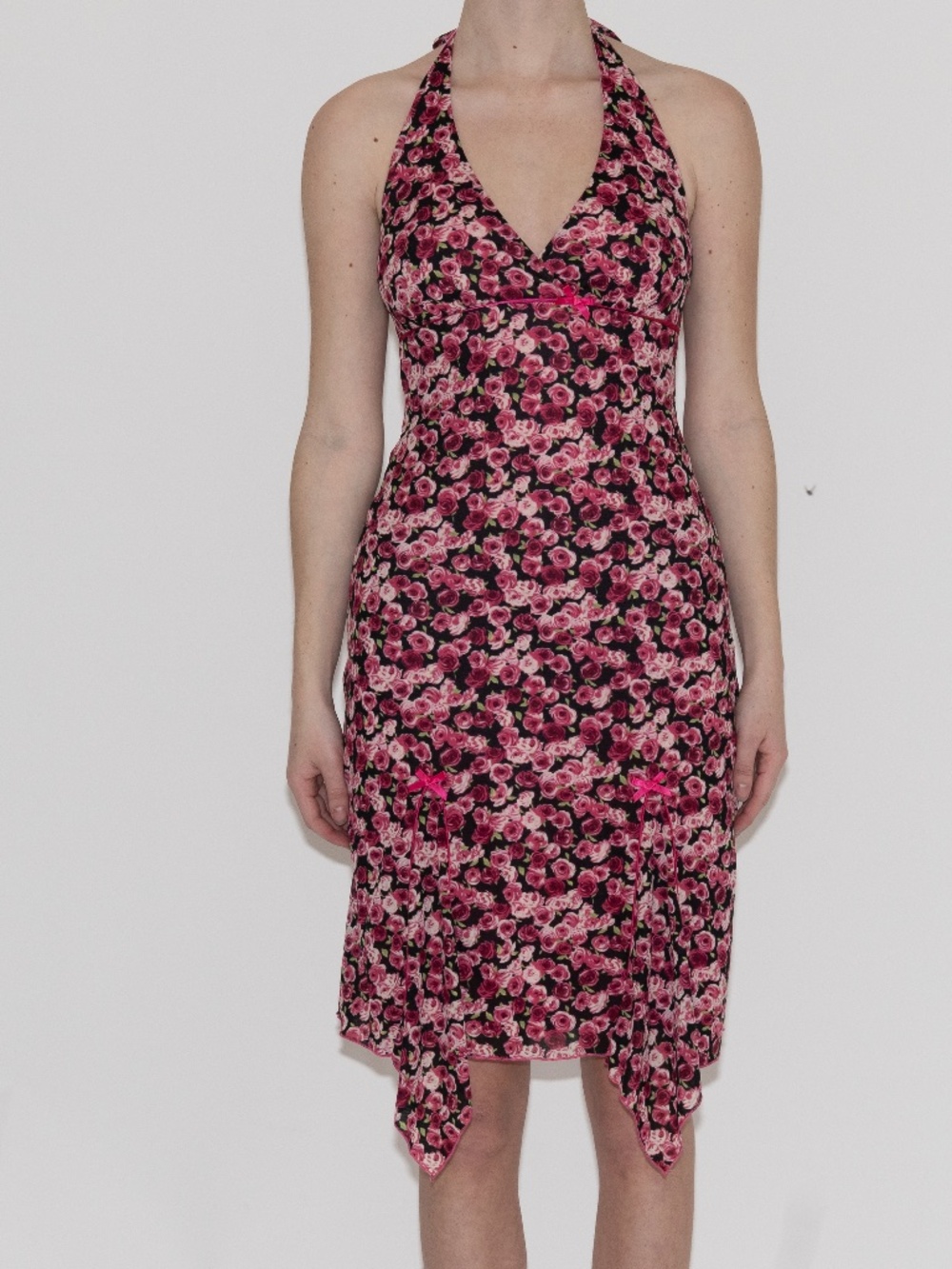 Y2k rose print mini dress halter dress size medium speechless polyester